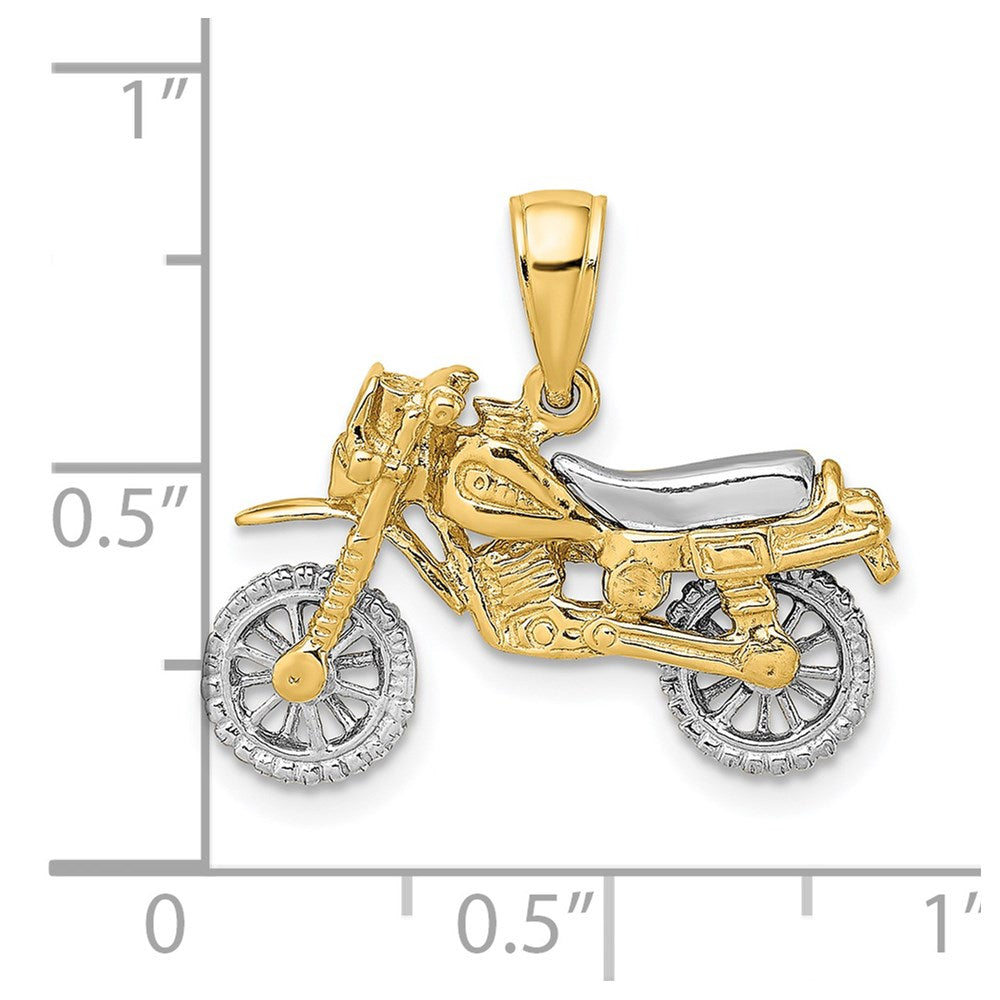 14K Gold Two-Tone 3D Moveable Dirt Bike Motorcycle Pendant - Charlie & Co. Jewelry