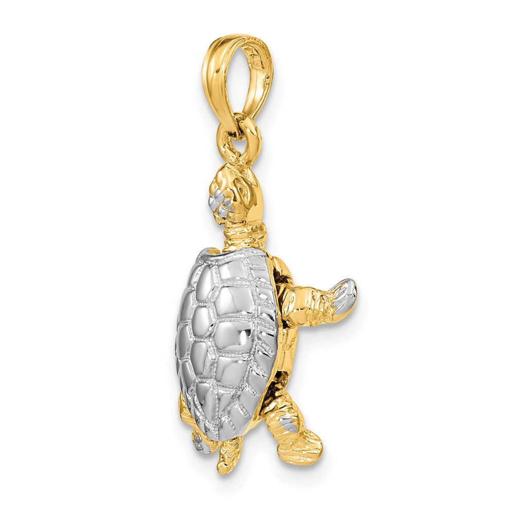 14K Yellow and White Gold 3D Land Turtle Charm with Moveable Head - Charlie & Co. Jewelry