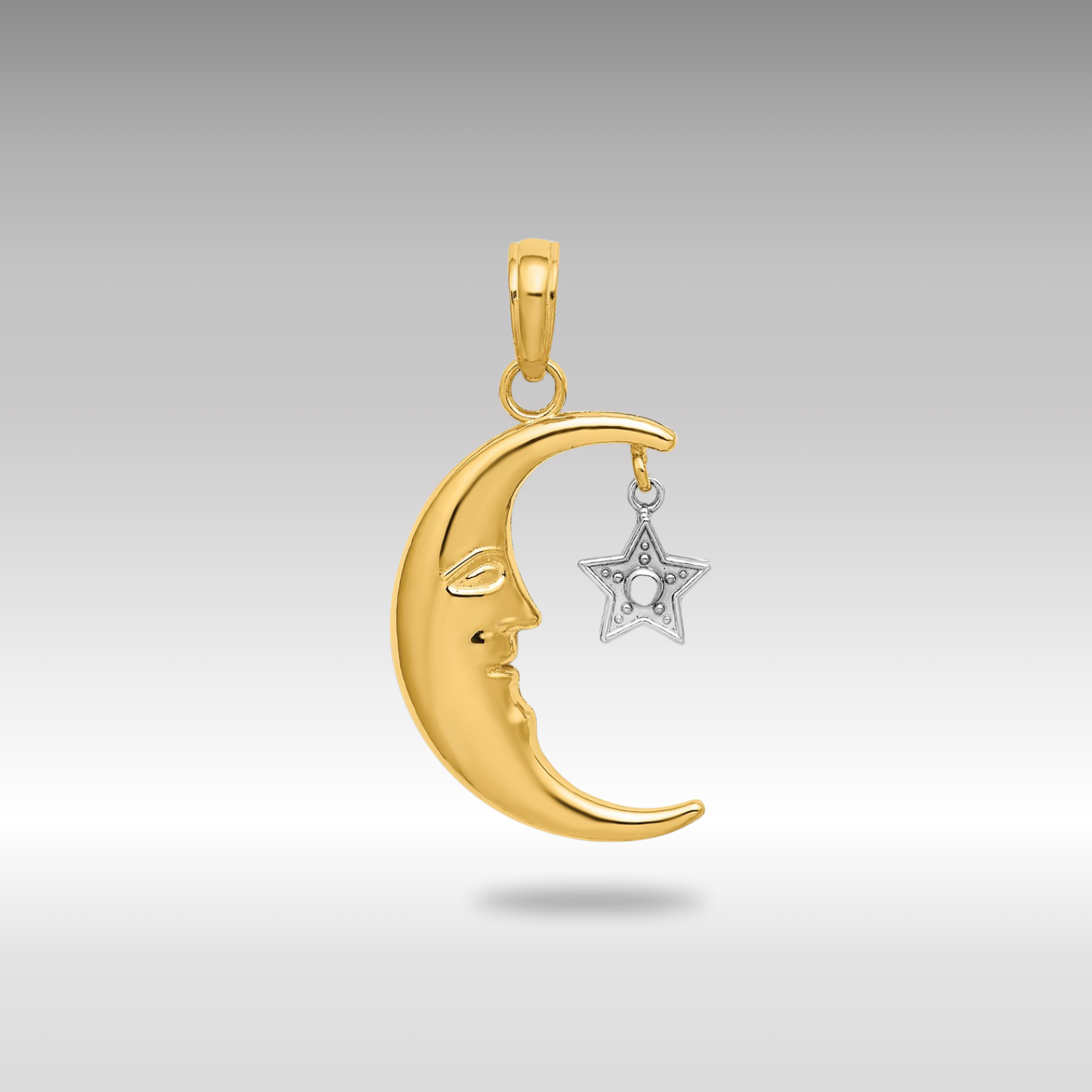 Gold Half Moon with Star Moveable Charm Necklace Model-K9376 - Charlie & Co. Jewelry