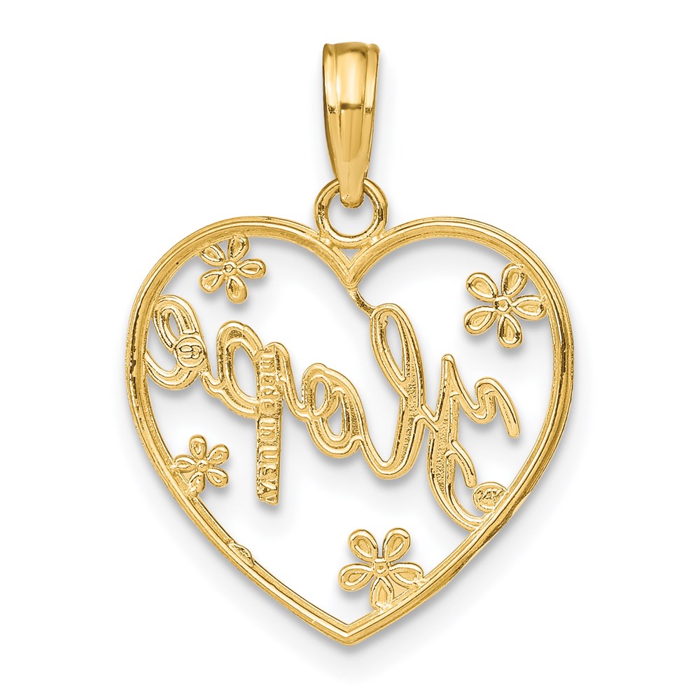 14K Yellow Gold and White Gold 'Hope in Heart' Necklace Pendant with Floral Accents - Charlie & Co. Jewelry