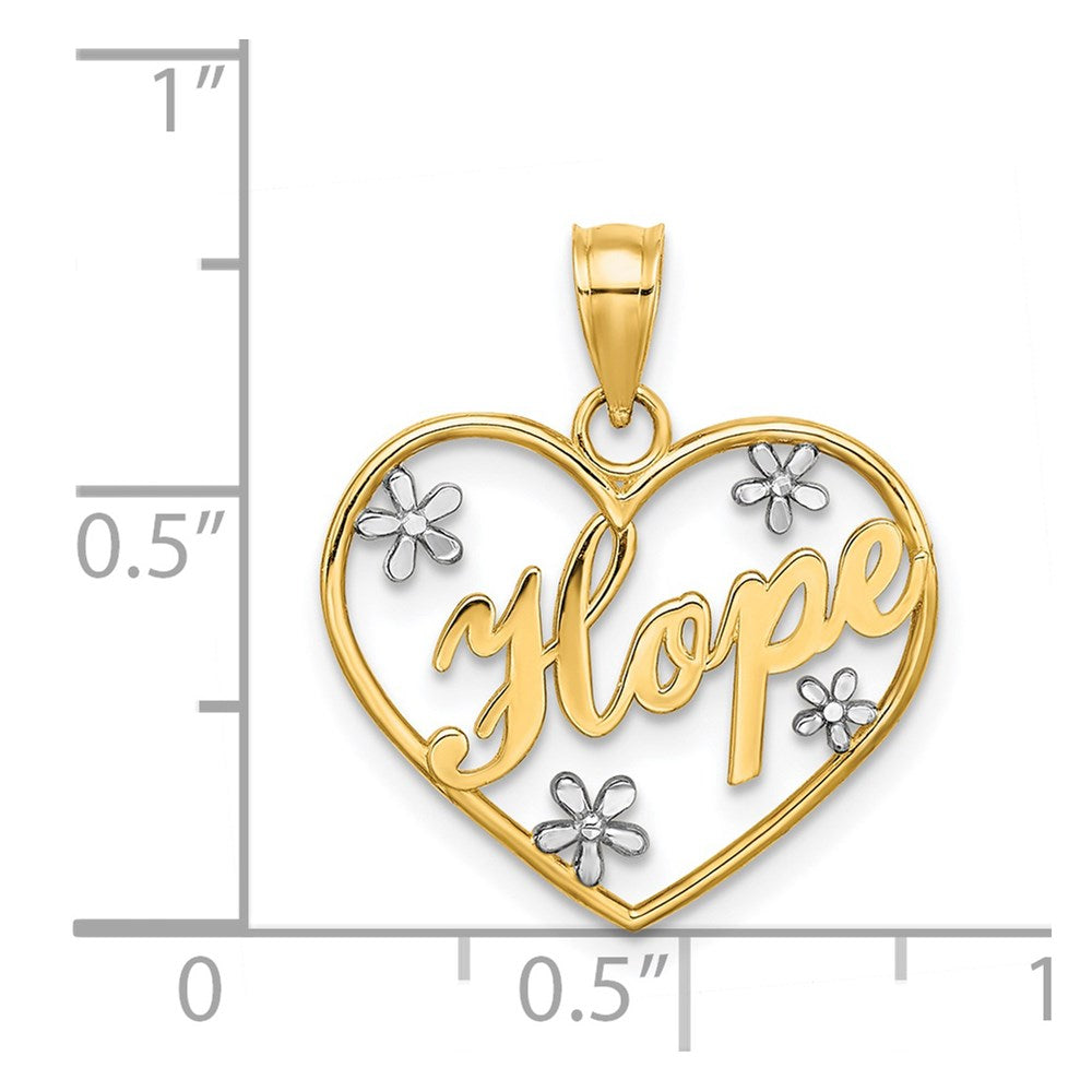 14K Yellow Gold and White Gold 'Hope in Heart' Necklace Pendant with Floral Accents - Charlie & Co. Jewelry