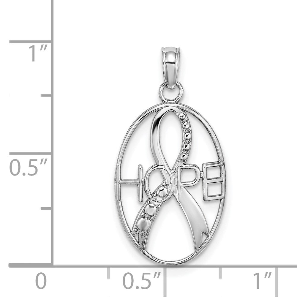 14K White Gold Textured 'HOPE' with Ribbon Necklace Pendant - Charlie & Co. Jewelry