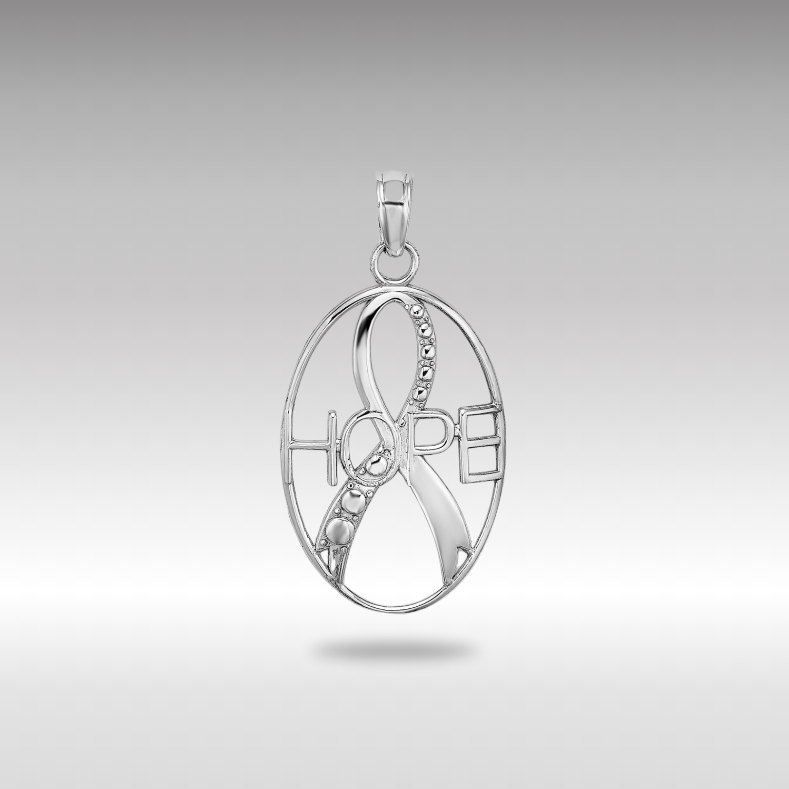White Gold Textured 'HOPE' with Ribbon Necklace Pendant - Charlie & Co. Jewelry
