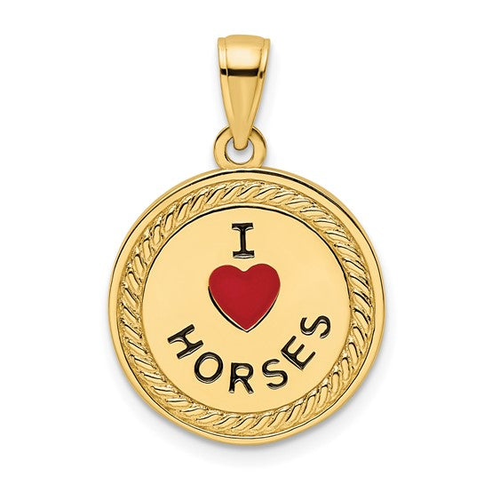 Gold "I Heart Horses/I Heart Riding" Reversible Pendant - Model K9802 - Charlie & Co. Jewelry
