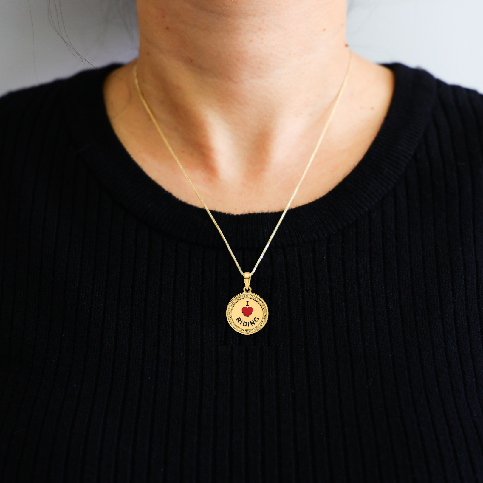 Gold "I Heart Horses/I Heart Riding" Reversible Pendant Necklace - Model K9802 - Charlie & Co. Jewelry