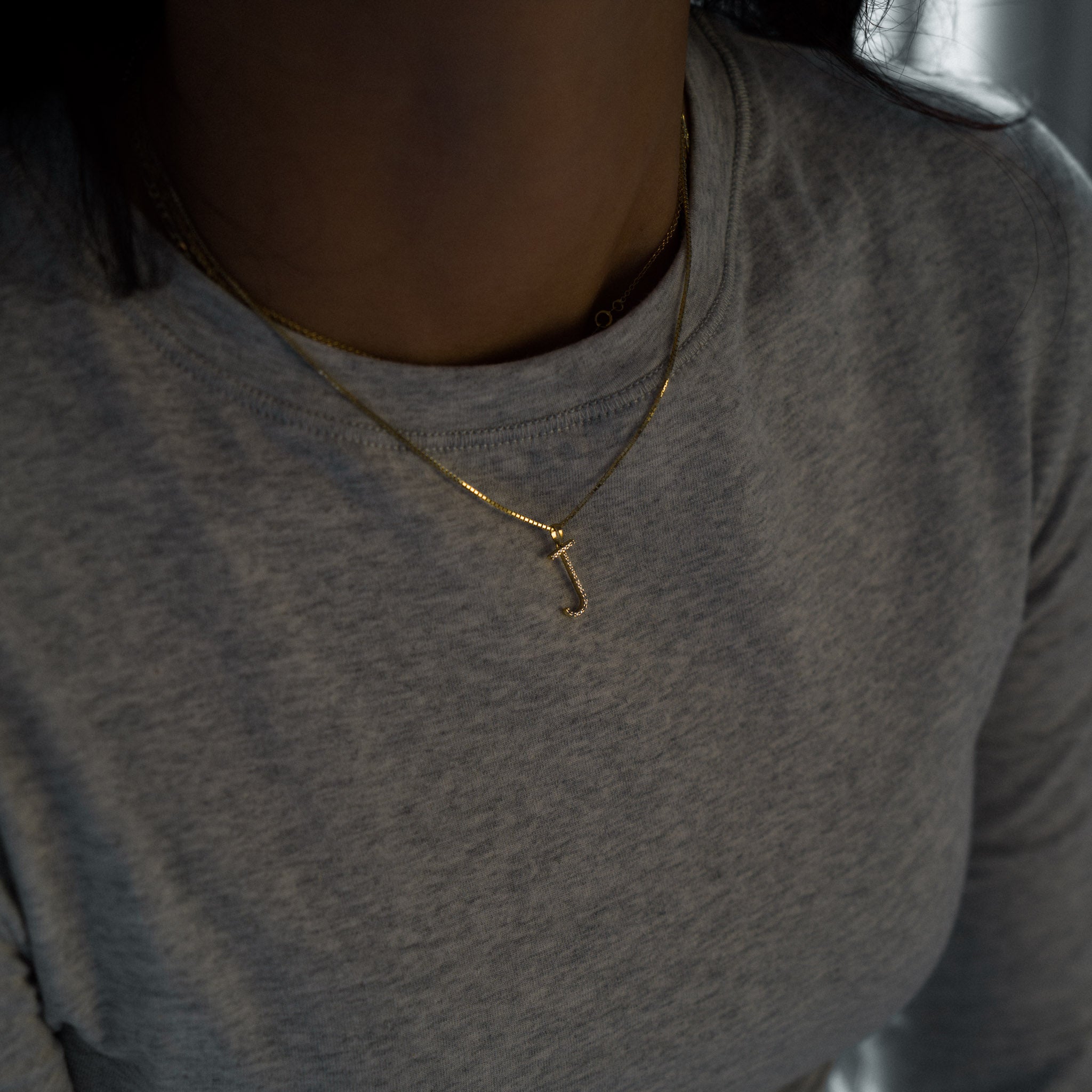 14K Gold Diamond Letter J Initial Pendant - Model PM5222J-010-YA - Charlie & Co. Jewelry