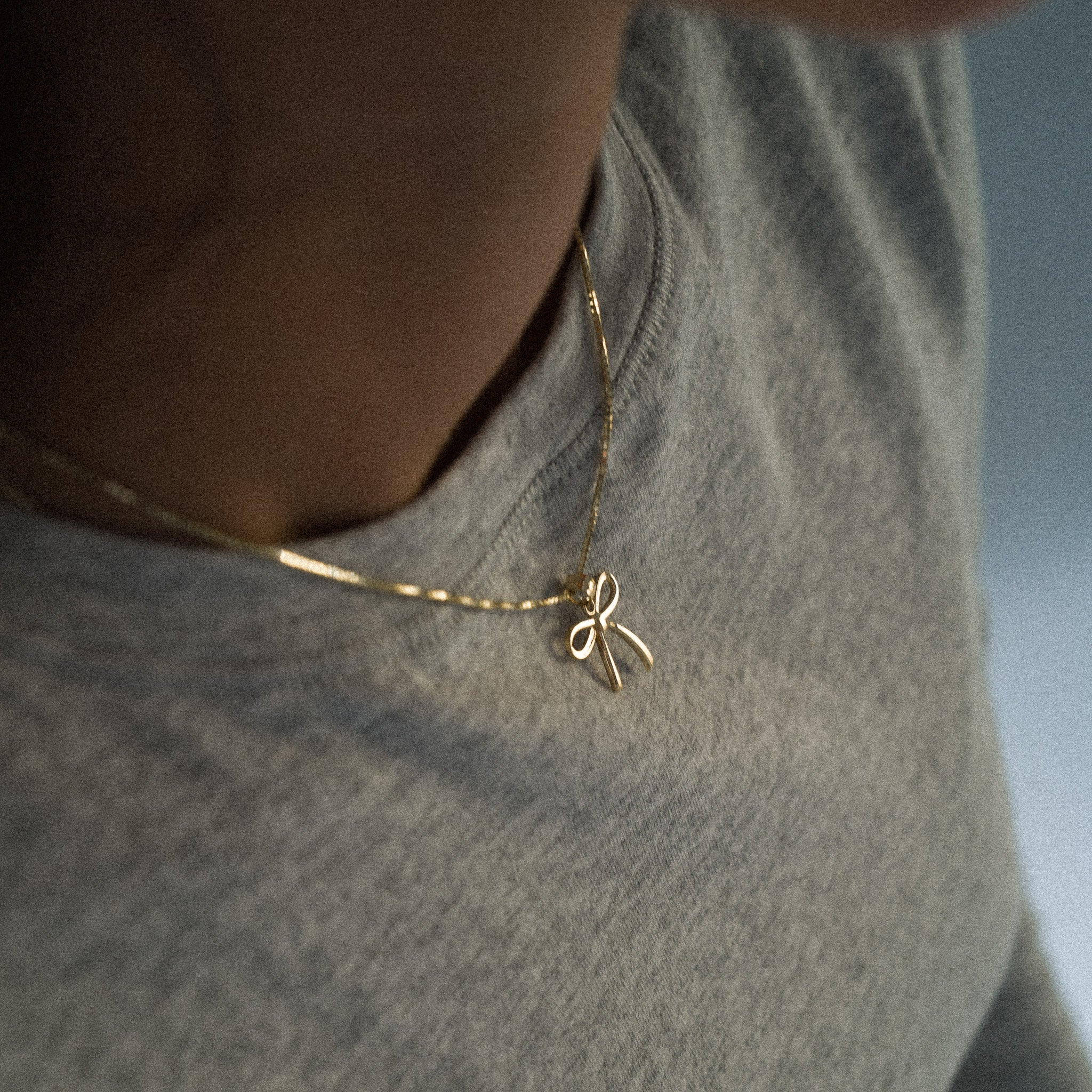 14K Gold Small Ribbon Bow Pendant - Model YC1258 - Charlie & Co. Jewelry