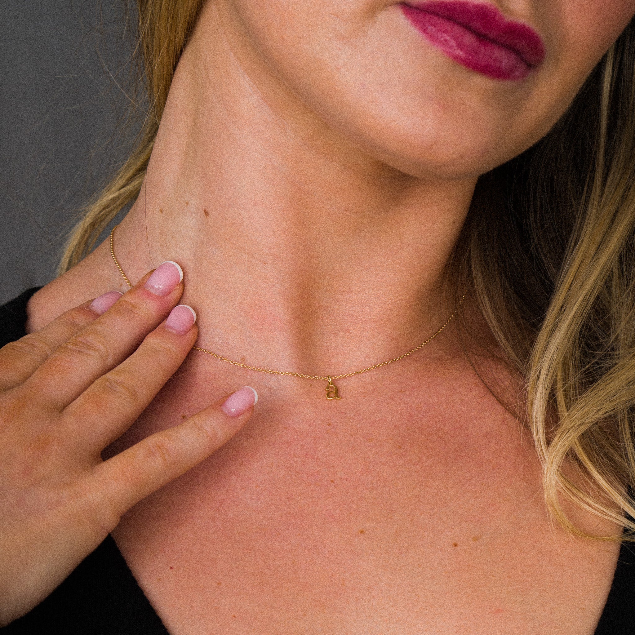 14K Gold Elegant Lowercase 'a' Initial Choker Necklace - Charlie & Co. Jewelry