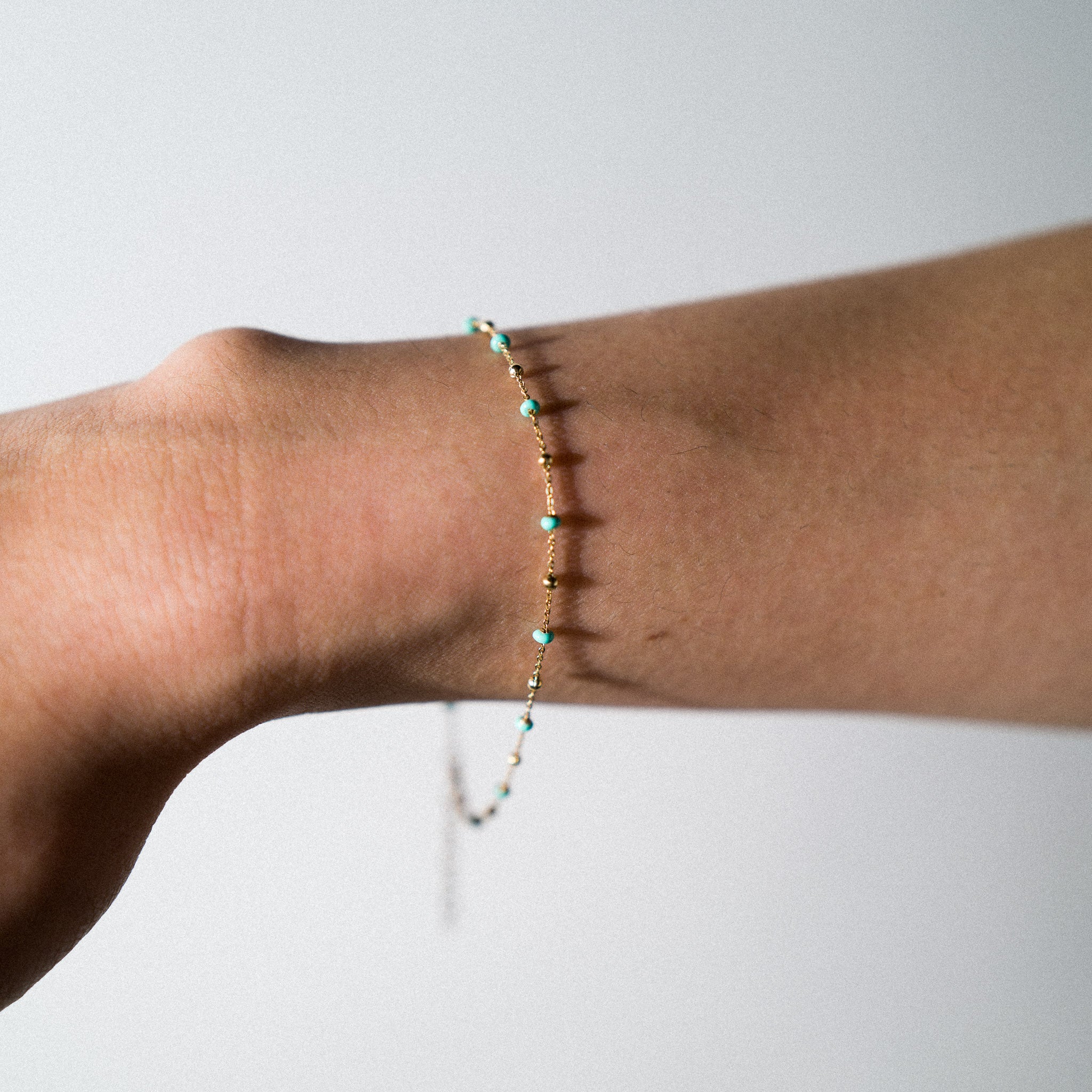 14K Gold Turquoise Enamel Bead Station Bracelet Anklet- Model 1141 - Charlie & Co. Jewelry