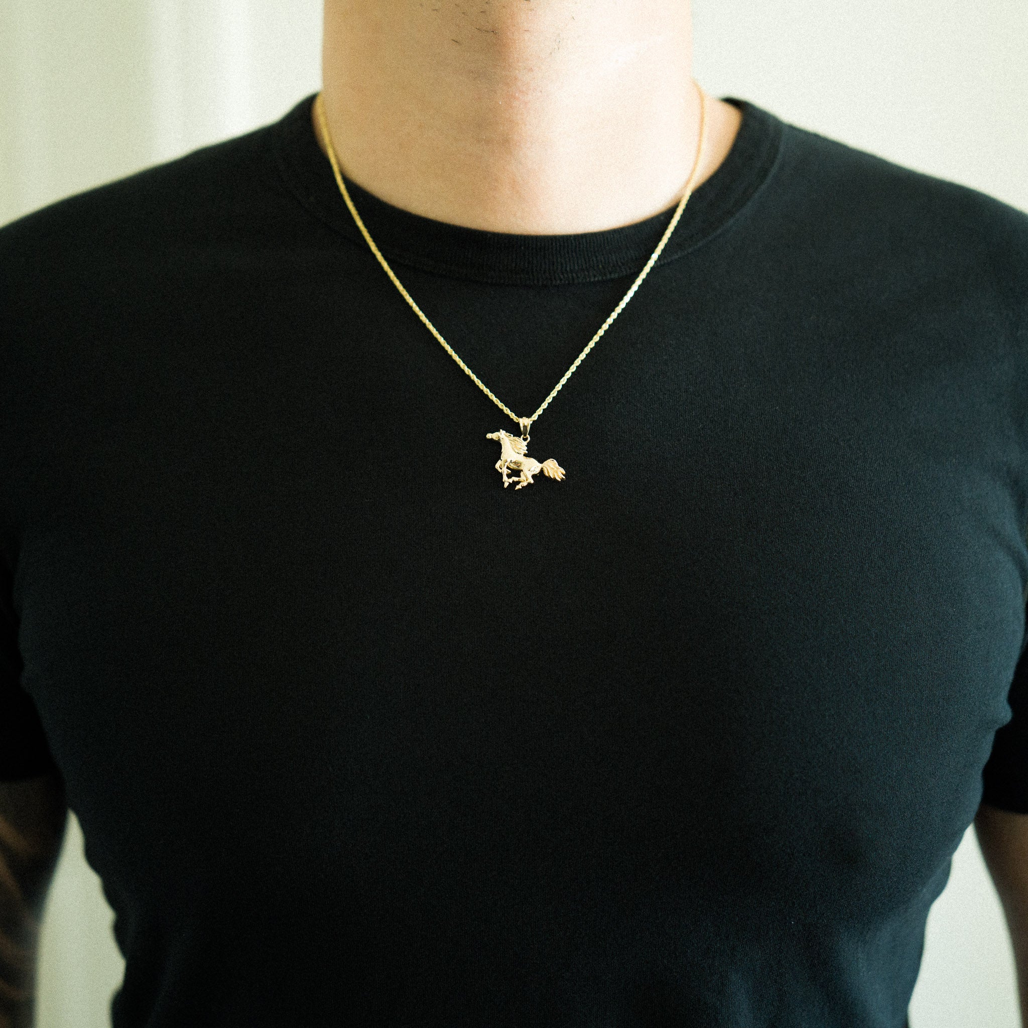 14K Gold Polished Gallopping Medium Horse Pendant - Model 4041 - Charlie & Co. Jewelry