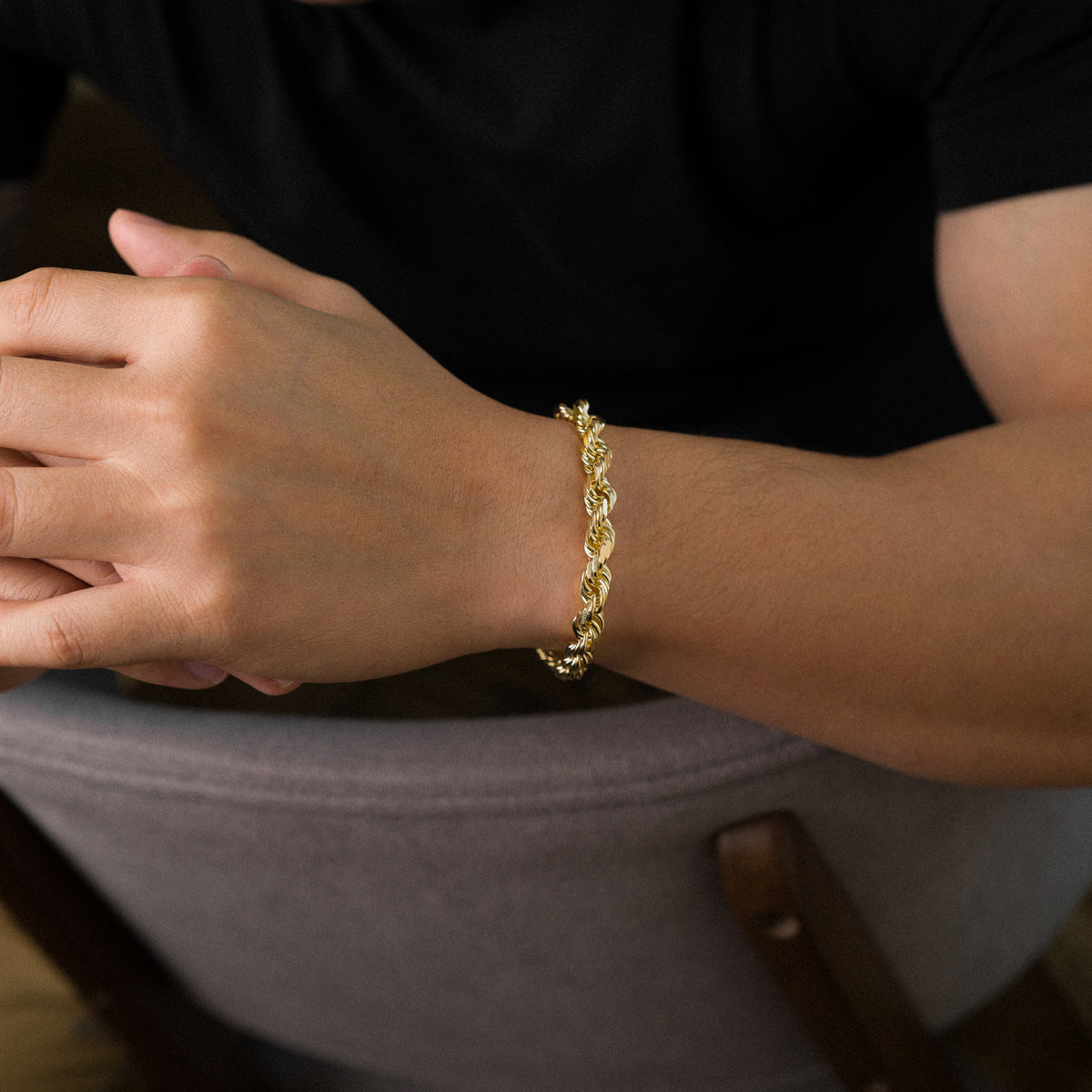 14k Gold Solid 7.8mm Rope Chain Bracelet 9 Inch - Model CH-0582 - Charlie & Co. Jewelry