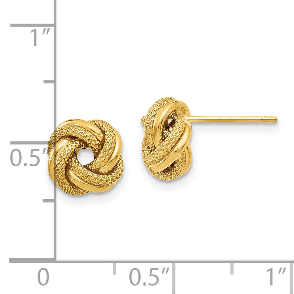 Gold Leslie's 14K Polished D/C Love Knot Post Earrings - Model LE1098 - Charlie & Co. Jewelry