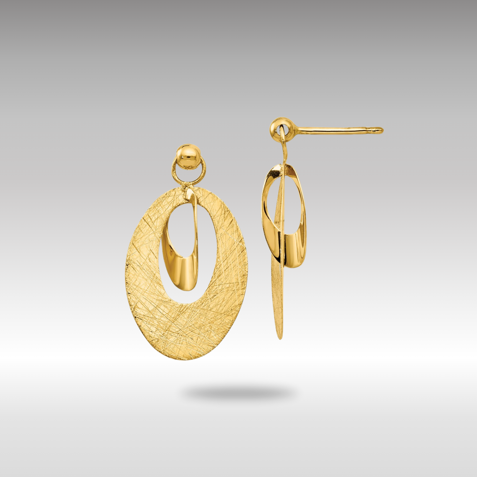 Gold Polished and Scratch Finish Oval Post Earrings - Model LE1457 - Charlie & Co. Jewelry