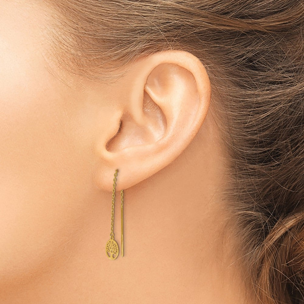 Gold Polished Tree of Life Threader Earrings - Model LE1501 - Charlie & Co. Jewelry