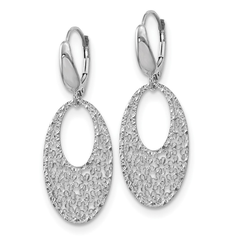 Gold Leslie's 14K White Gold Polished and Textured Floral Leverback Earrings - Model LE1603 - Charlie & Co. Jewelry
