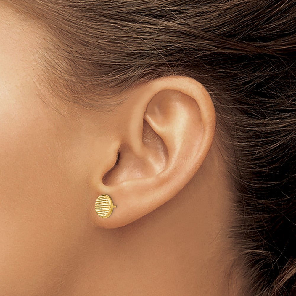 Gold Leslie's 14K Polished and Textured Disc Post Earrings - Model LE1789 - Charlie & Co. Jewelry