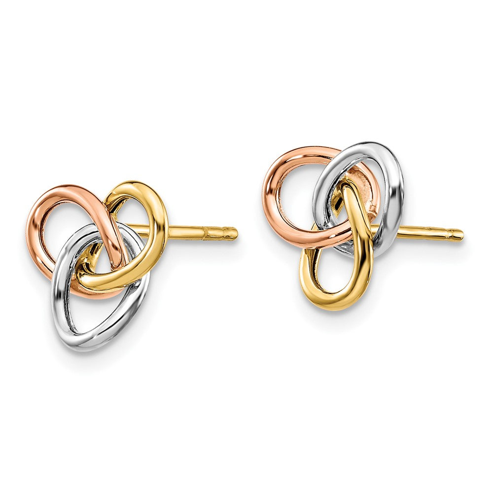 Gold Leslie's Tri-color Polished Rings Post Earrings - Model LE1827 - Charlie & Co. Jewelry