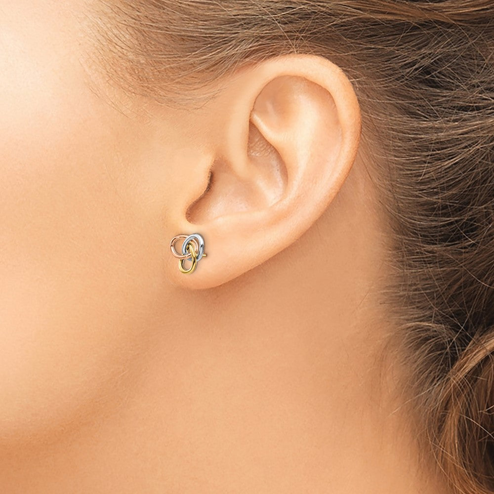 Gold Leslie's Tri-color Polished Rings Post Earrings - Model LE1827 - Charlie & Co. Jewelry
