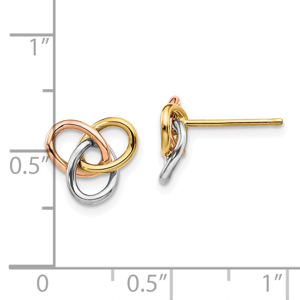 Gold Leslie's Tri-color Polished Rings Post Earrings - Model LE1827 - Charlie & Co. Jewelry