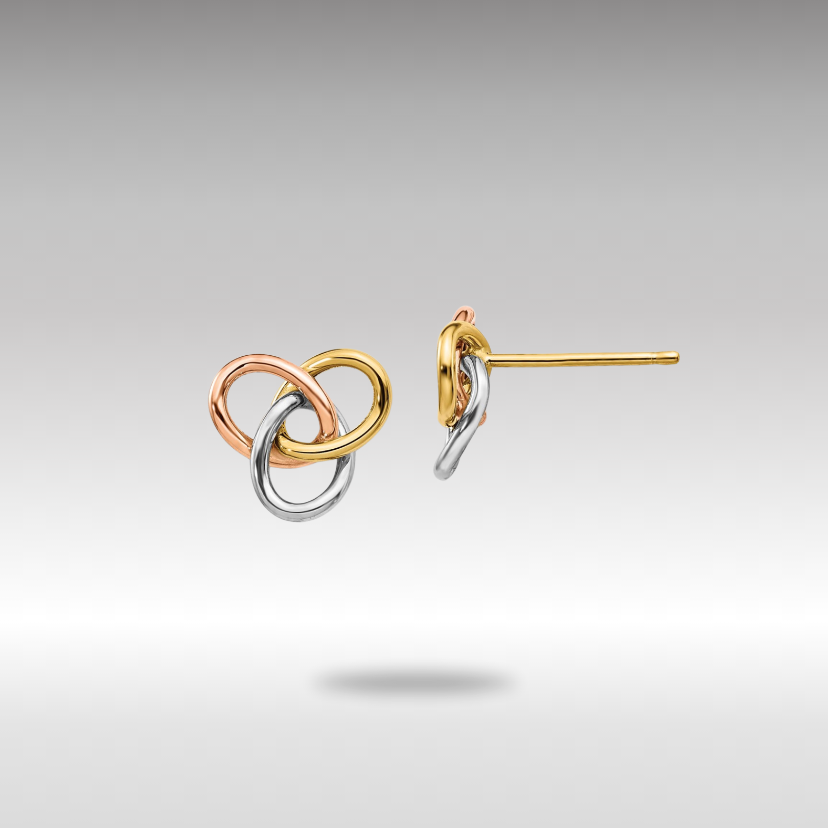 Gold Leslie's Tri-color Polished Rings Post Earrings - Model LE1827 - Charlie & Co. Jewelry