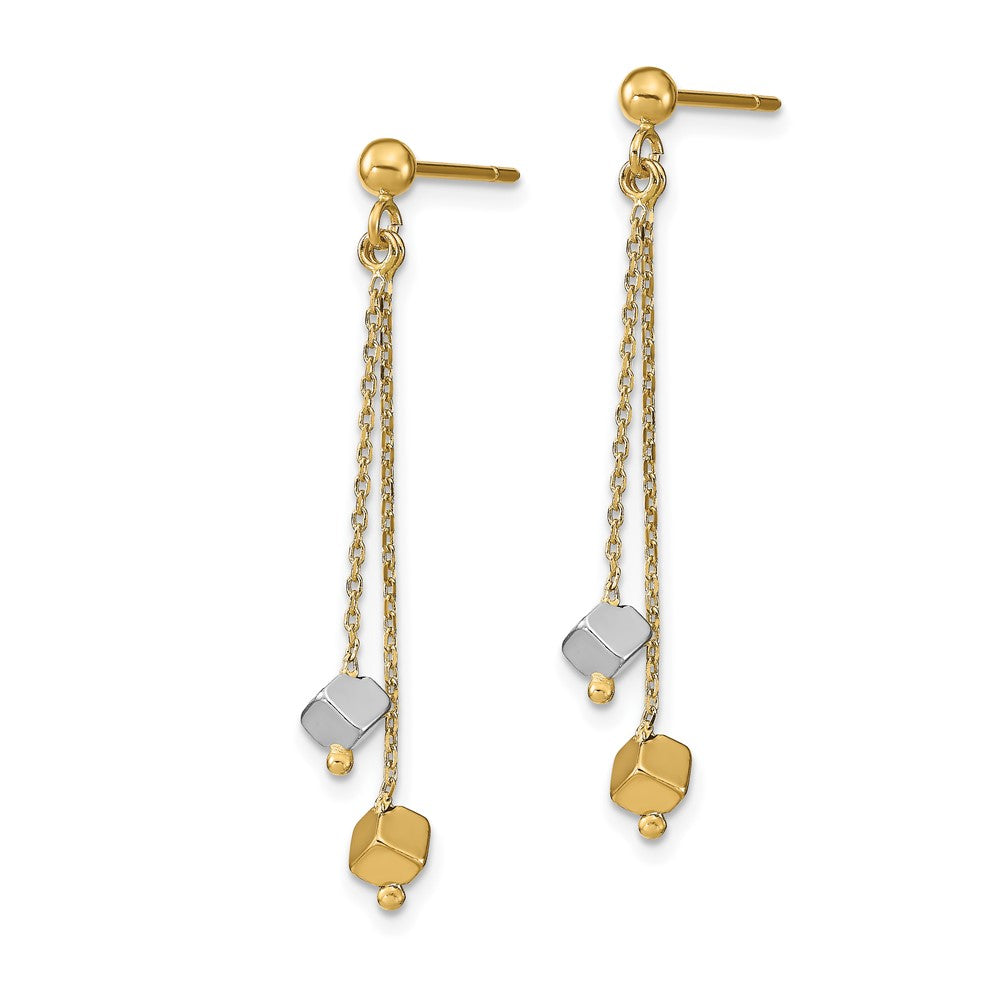 Gold Leslie's 14K Two-tone Polished Beaded Post Dangle Earrings - Model LE2065 - Charlie & Co. Jewelry