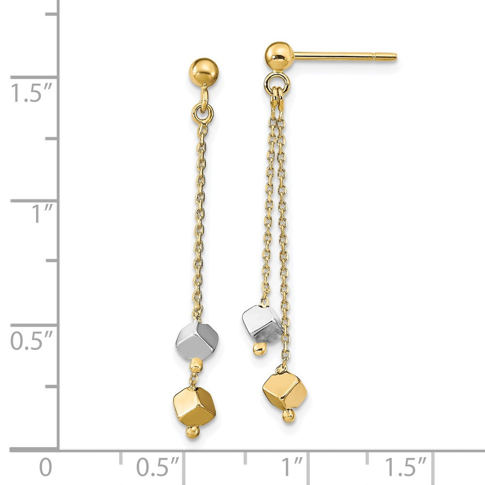 Gold Leslie's 14K Two-tone Polished Beaded Post Dangle Earrings - Model LE2065 - Charlie & Co. Jewelry