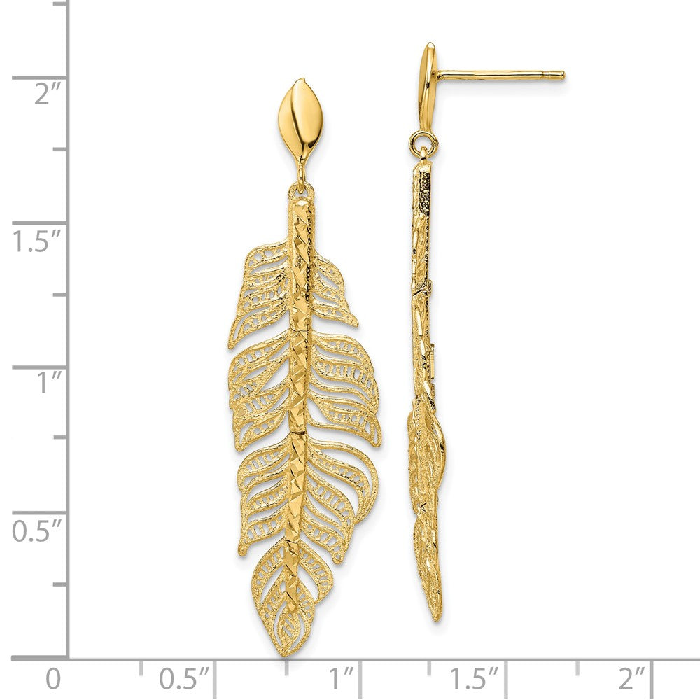Gold Leslie's 14k Polished D/C Textured Leaf Post Dangle Earrings - Model LE2153 - Charlie & Co. Jewelry