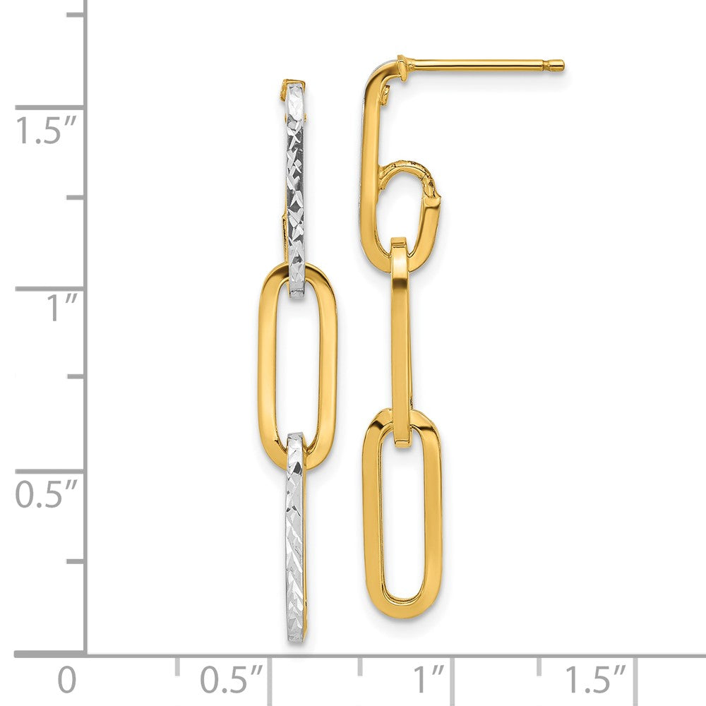 Yellow and White Gold Leslie's Polished and Diamond-cut Link Dangle Earrings Model-LE2241 - Charlie & Co. Jewelry