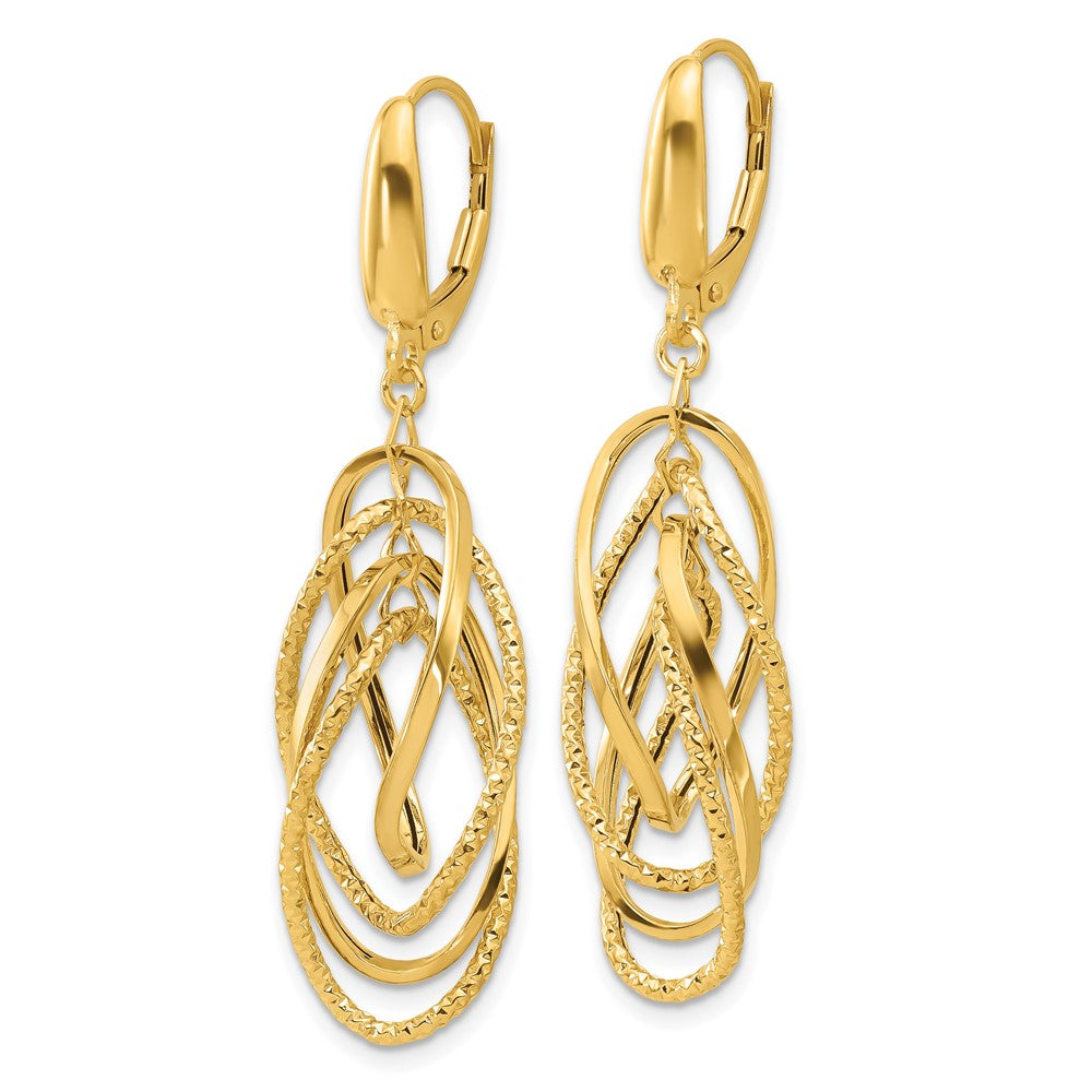 Gold Leslie's 14K Polished and Textured Ovals Dangle Earrings - Model LE2275 - Charlie & Co. Jewelry