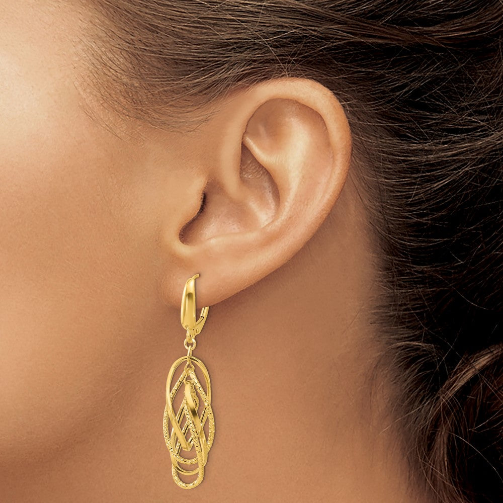 Gold Leslie's 14K Polished and Textured Ovals Dangle Earrings - Model LE2275 - Charlie & Co. Jewelry