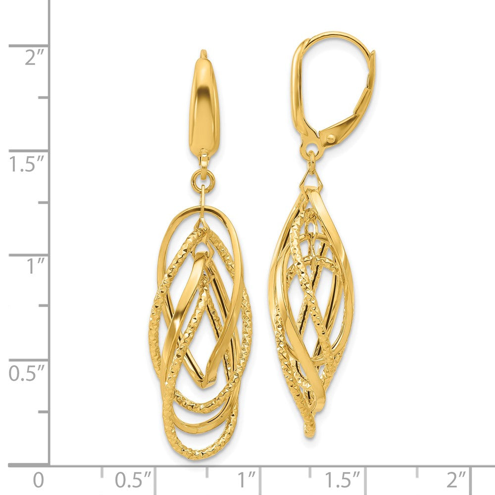 Gold Leslie's 14K Polished and Textured Ovals Dangle Earrings - Model LE2275 - Charlie & Co. Jewelry