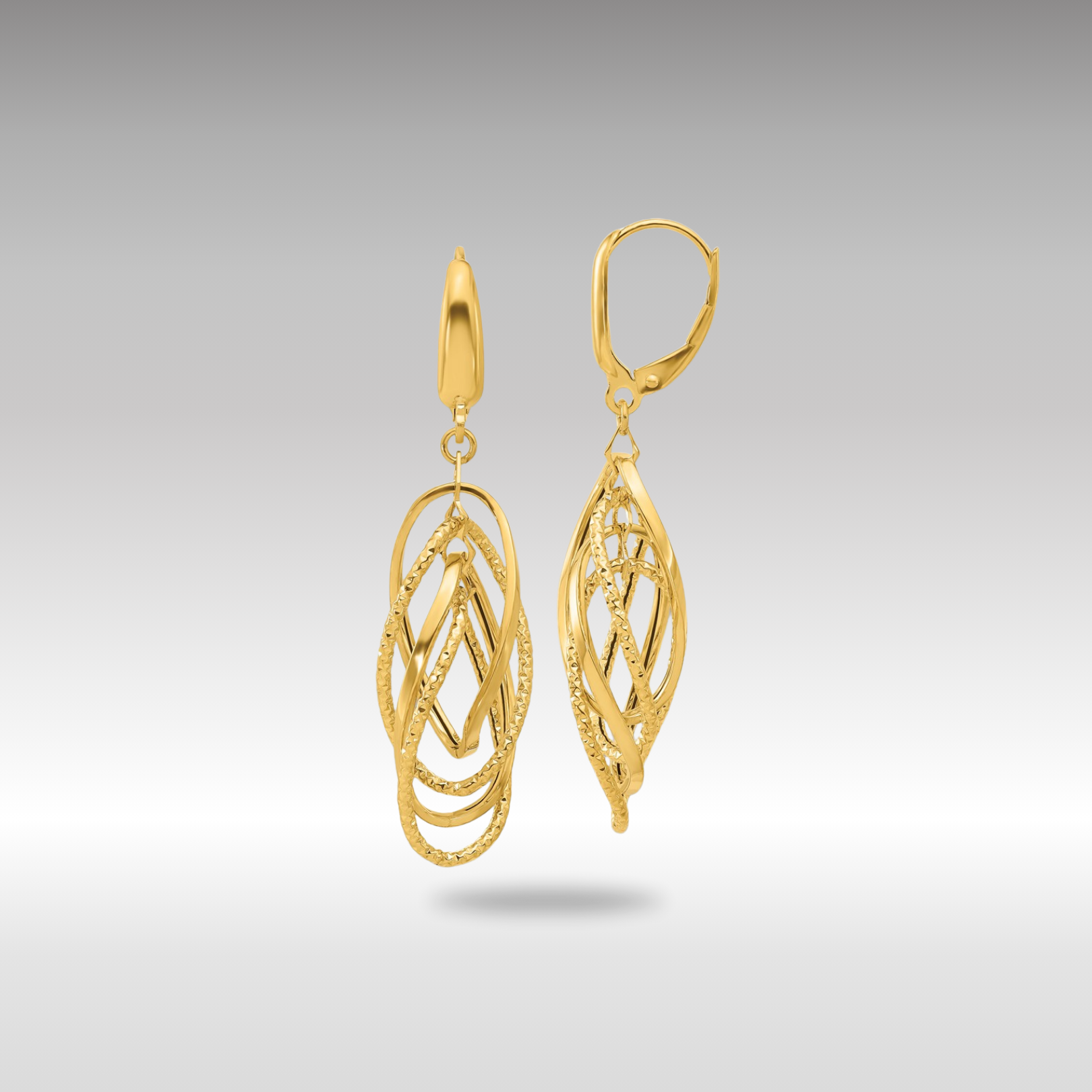 Gold Leslie's 14K Polished and Textured Ovals Dangle Earrings - Model LE2275 - Charlie & Co. Jewelry