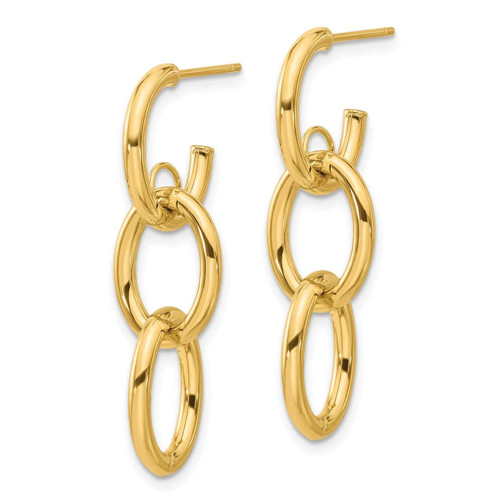 Gold Leslie's Polished Double Round Dangle Post Earrings Model-LE2281 - Charlie & Co. Jewelry