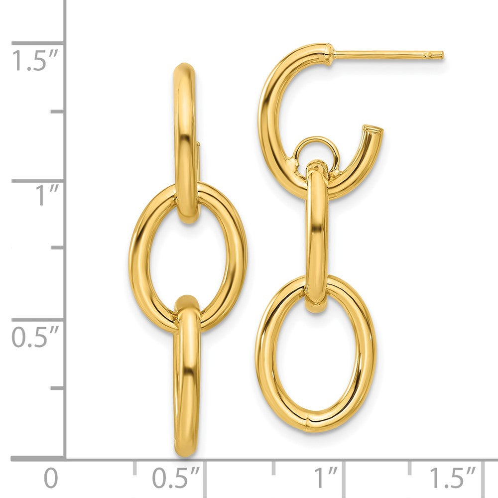 Gold Leslie's Polished Double Round Dangle Post Earrings Model-LE2281 - Charlie & Co. Jewelry