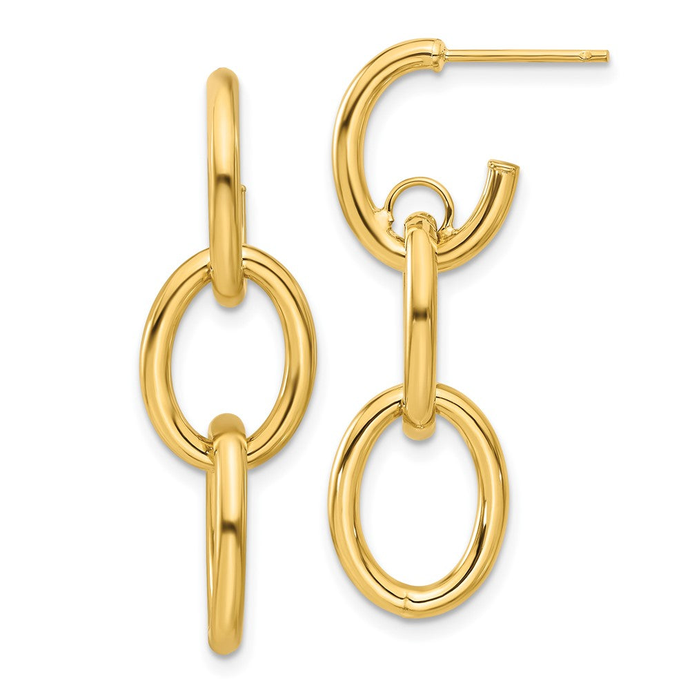 Gold Leslie's Polished Double Round Dangle Post Earrings Model-LE2281 - Charlie & Co. Jewelry