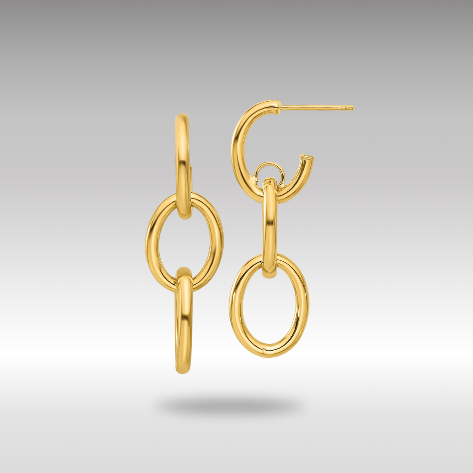 Gold Leslie's Polished Double Round Dangle Post Earrings Model-LE2281 - Charlie & Co. Jewelry