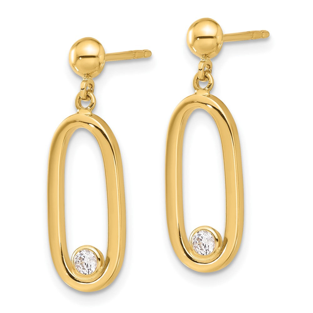 Gold Polished CZ Oval Dangle Post Earrings - Model LE2309 - Charlie & Co. Jewelry