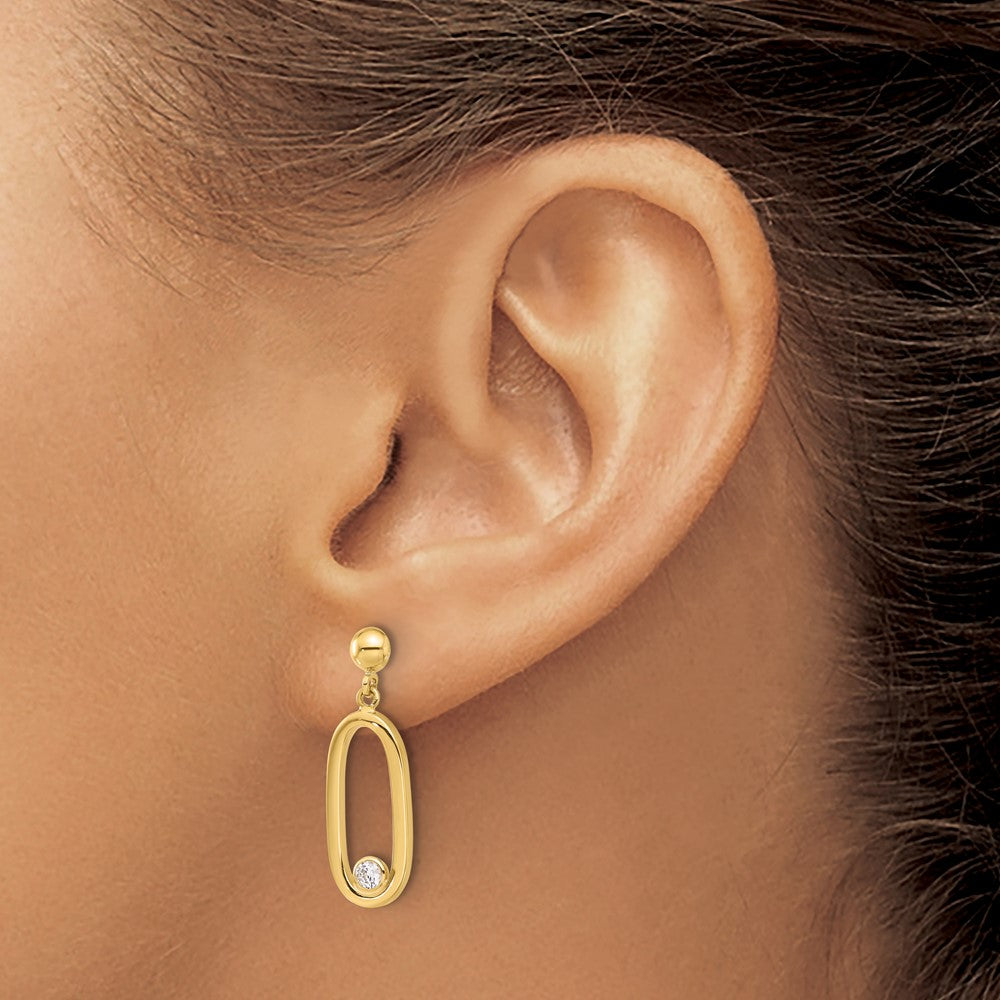 Gold Polished CZ Oval Dangle Post Earrings - Model LE2309 - Charlie & Co. Jewelry