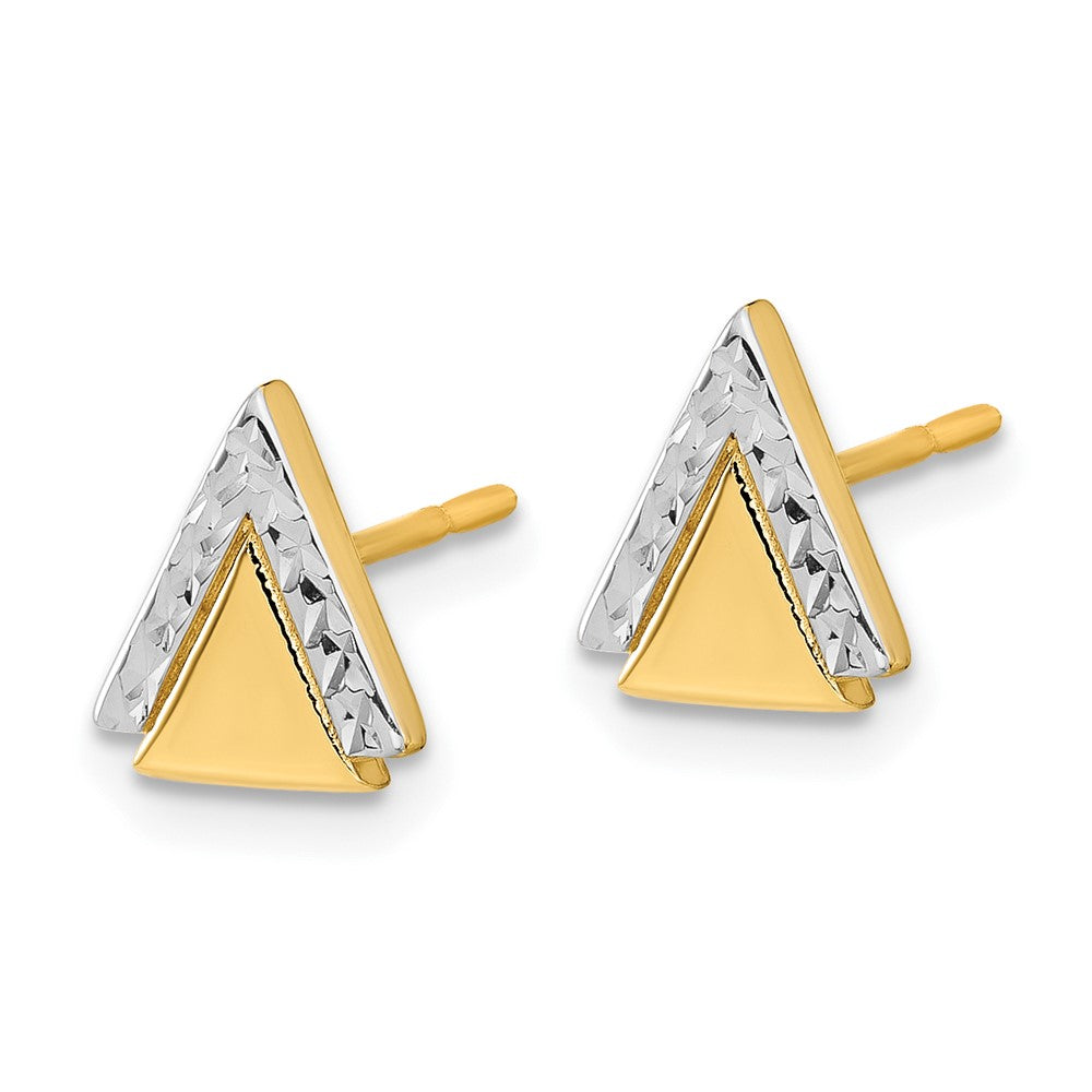 Gold Leslie's 14K with Rhodium Polished and Diamond-cut Triangle Post Earrings - Model LE2355 - Charlie & Co. Jewelry