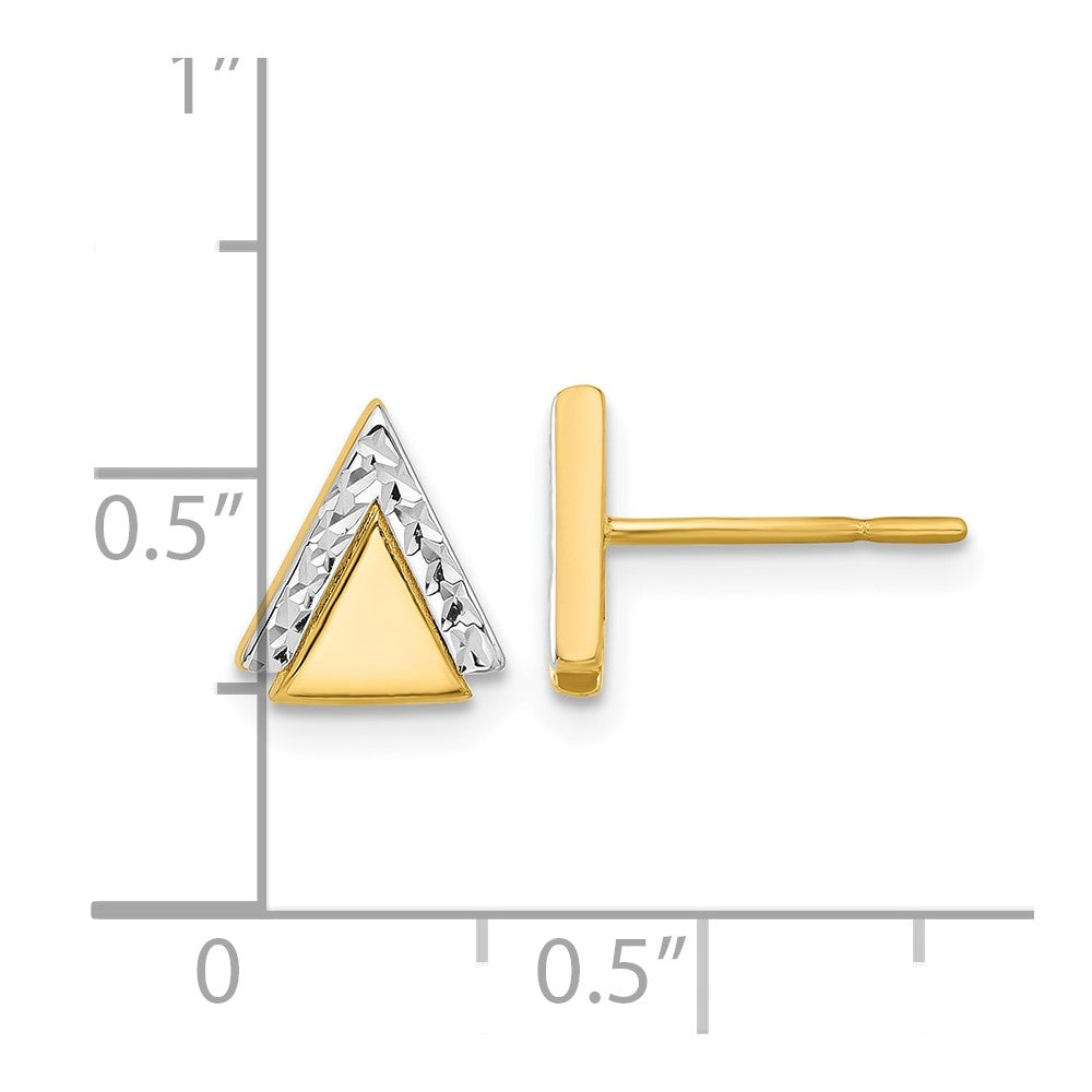 Gold Leslie's 14K with Rhodium Polished and Diamond-cut Triangle Post Earrings - Model LE2355 - Charlie & Co. Jewelry