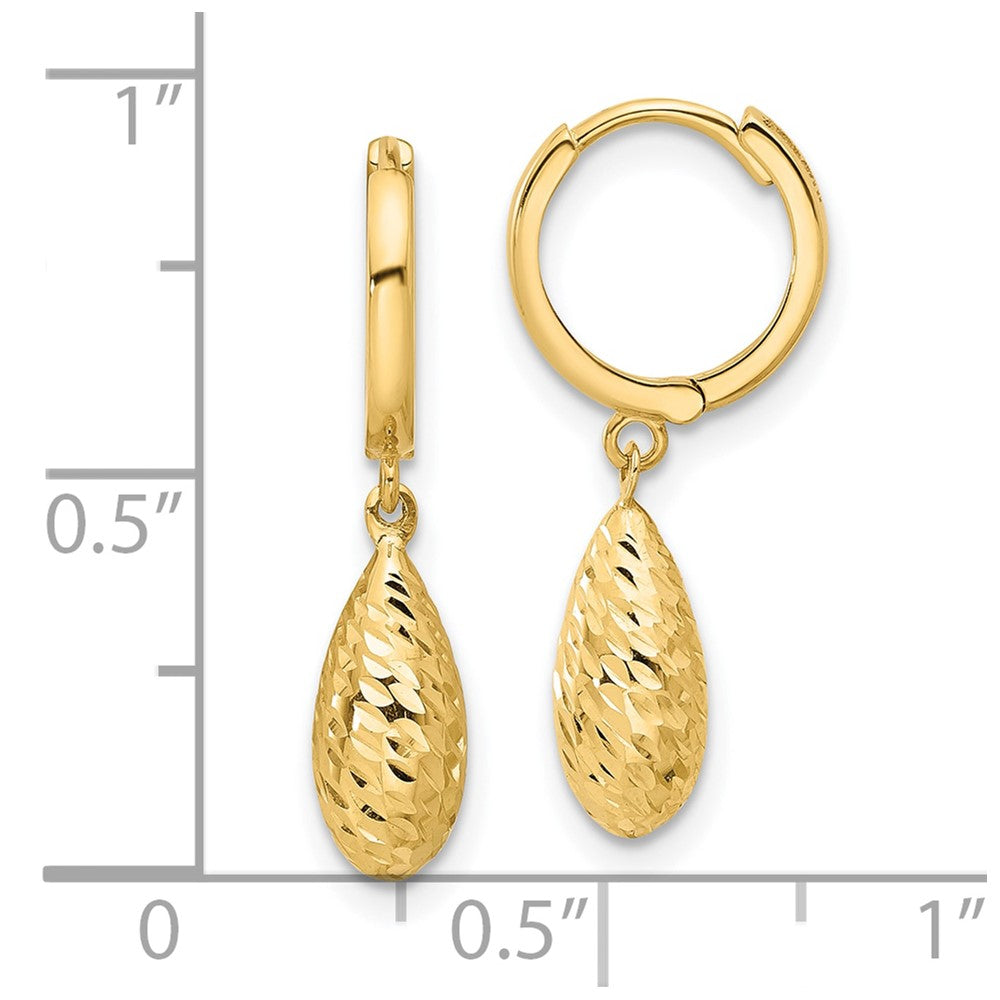 Gold Leslie's 14K Polished and Diamond-cut Dangle Hoop Earrings - Model LE2364 - Charlie & Co. Jewelry