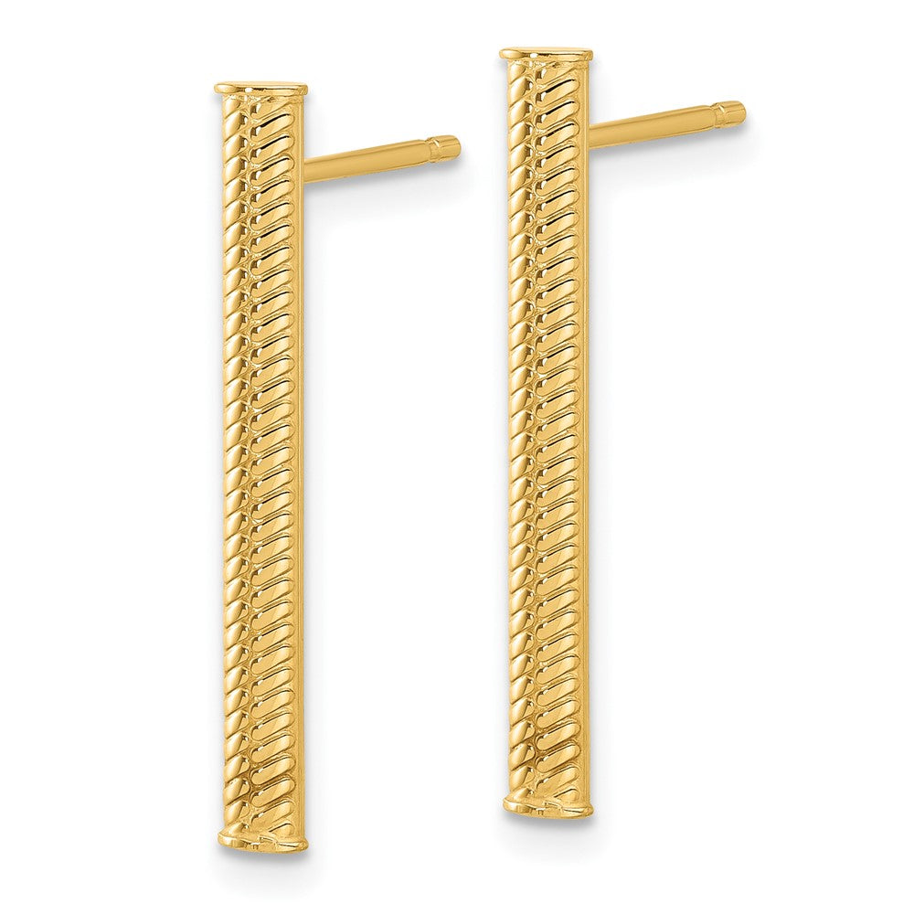 Gold Polished and Textured Bar Post Earrings - Model LE2394 - Charlie & Co. Jewelry