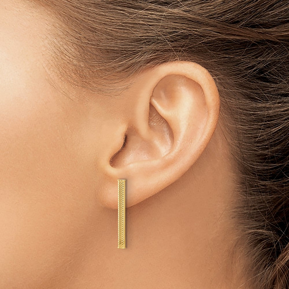 Gold Polished and Textured Bar Post Earrings - Model LE2394 - Charlie & Co. Jewelry