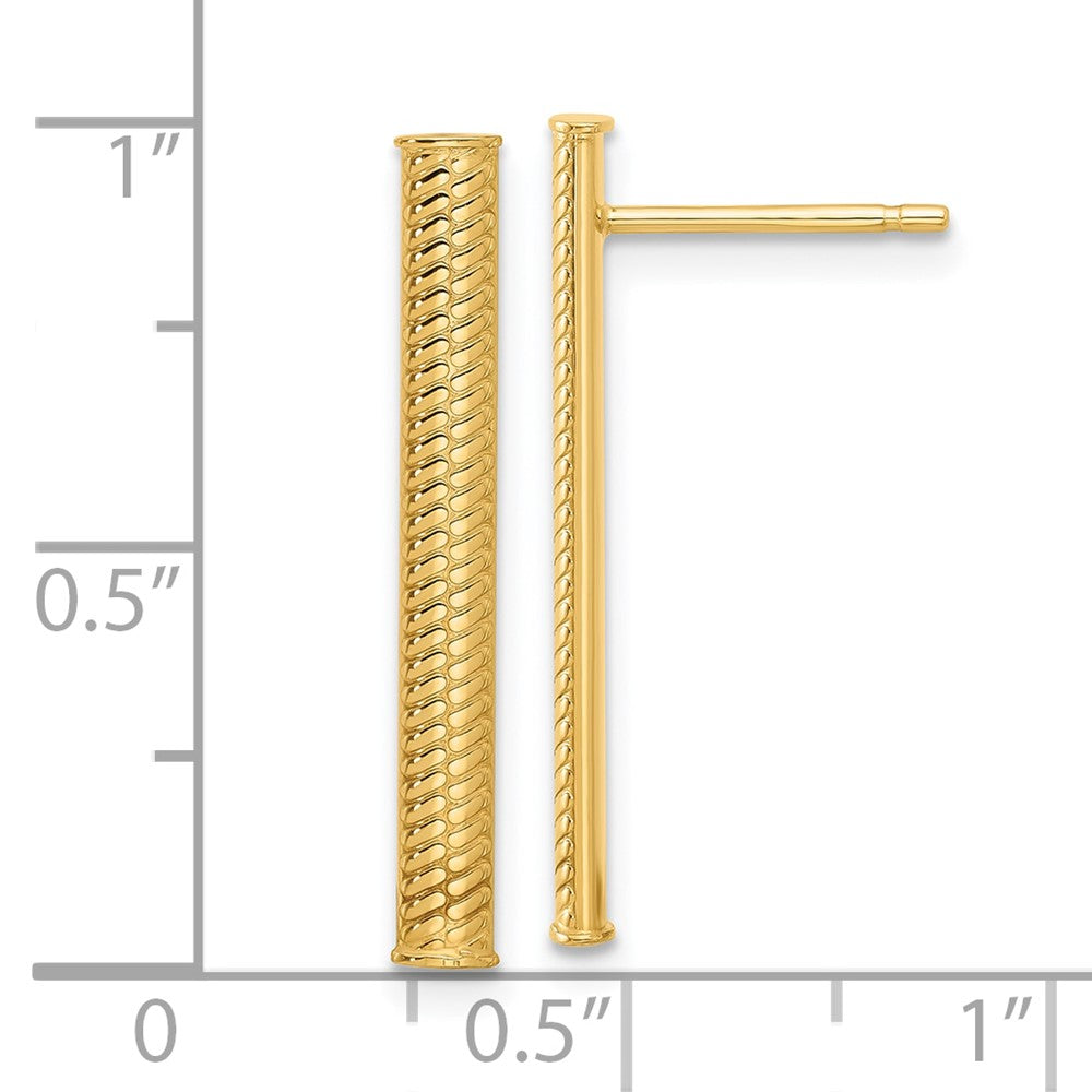 Gold Polished and Textured Bar Post Earrings - Model LE2394 - Charlie & Co. Jewelry