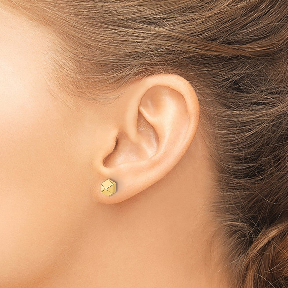 Gold Leslie's 14K Polished Geometric Ball Post Earrings - Model LE2621 - Charlie & Co. Jewelry