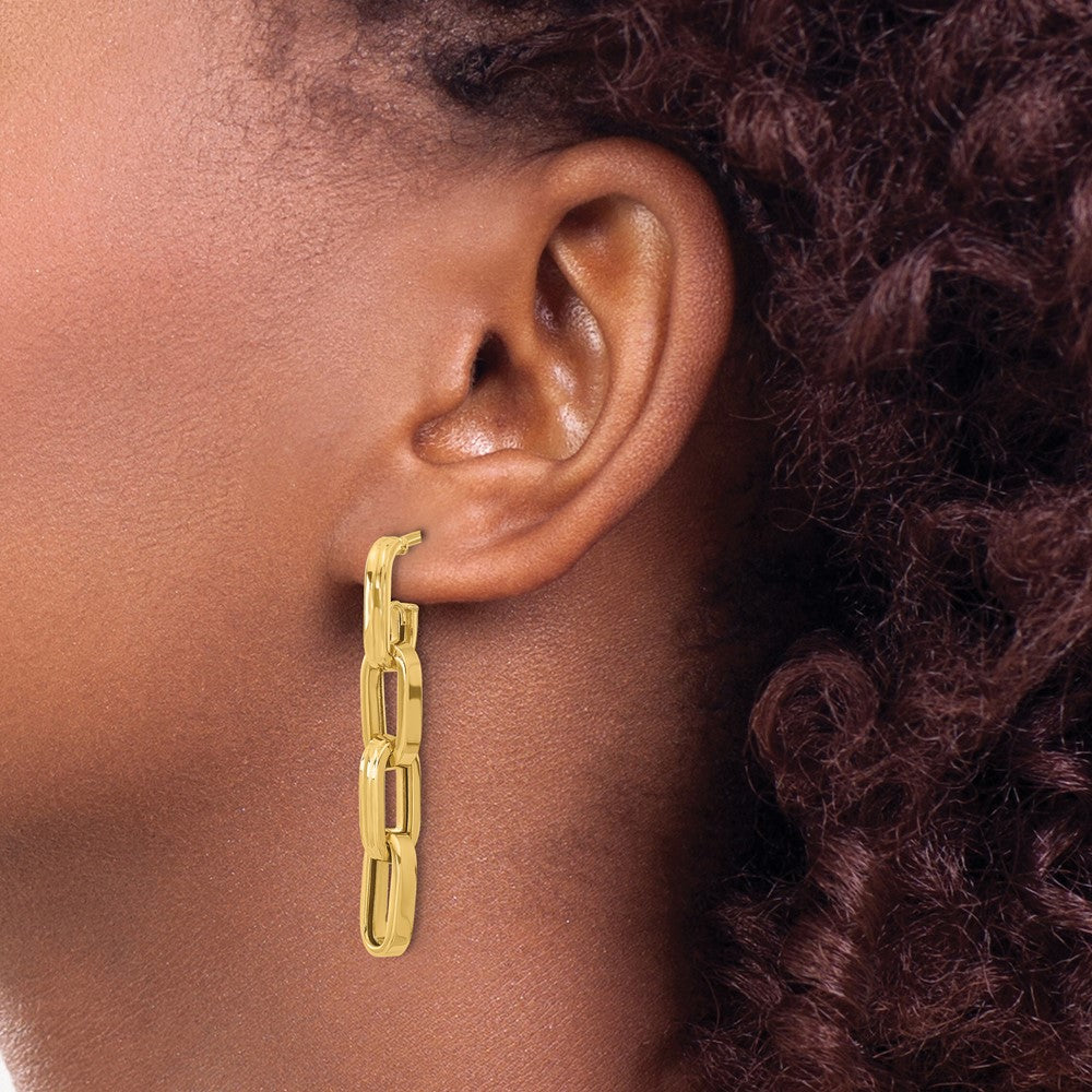 Gold Leslie's 14K Polished Link Dangle Post Earrings - Model LE2625 - Charlie & Co. Jewelry