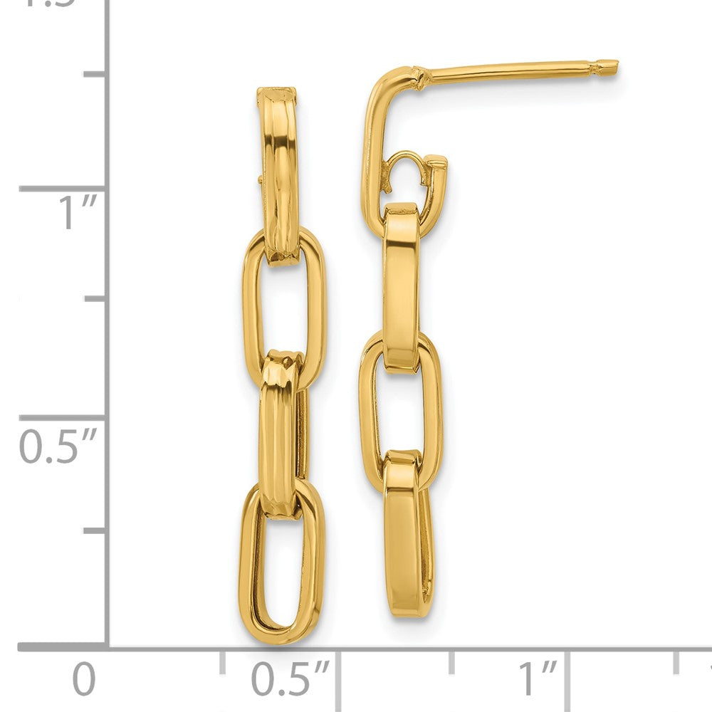 Gold Leslie's 14K Polished Link Dangle Post Earrings - Model LE2625 - Charlie & Co. Jewelry