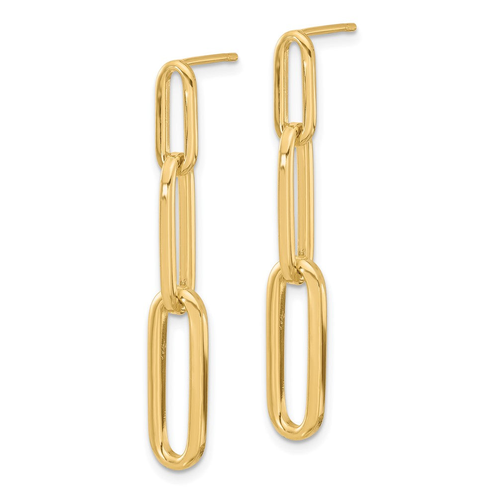 Gold Leslie's 14k Polished Paperclip Link Post Dangle Earrings Model-LE2635 - Charlie & Co. Jewelry