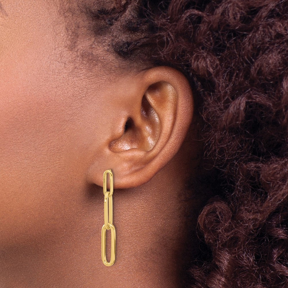 Gold Leslie's 14k Polished Paperclip Link Post Dangle Earrings Model-LE2635 - Charlie & Co. Jewelry