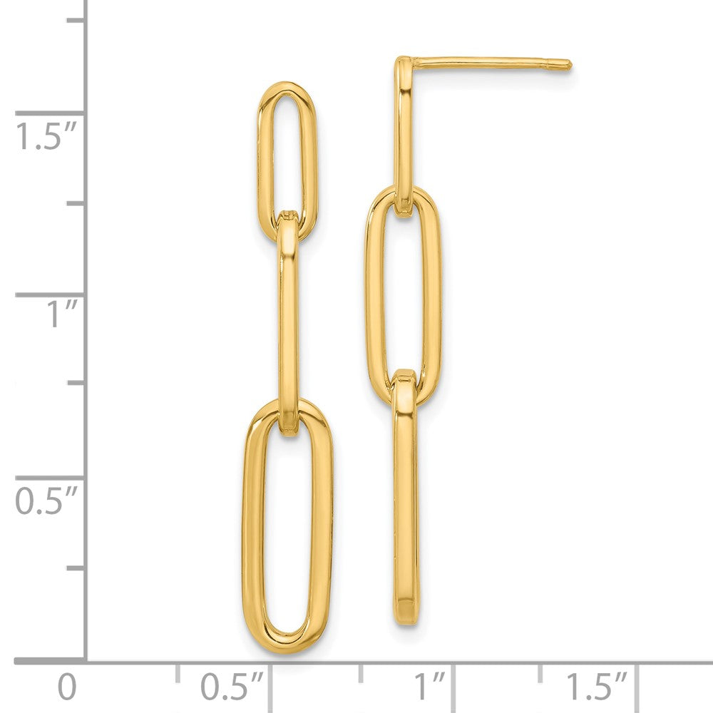 Gold Leslie's 14k Polished Paperclip Link Post Dangle Earrings Model-LE2635 - Charlie & Co. Jewelry